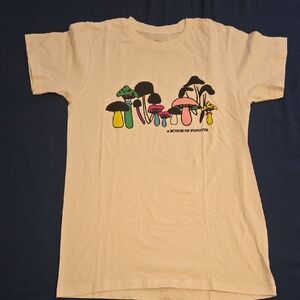 Men's White T-Shirt with Colorful Mushroom Design